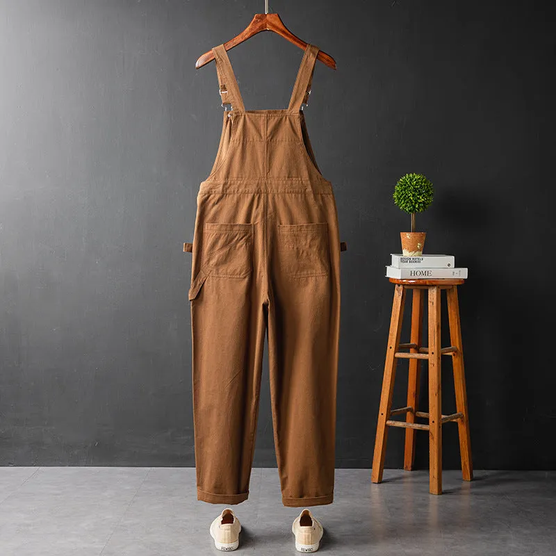 Men's Japanese Vintage Bib Overalls Fashion Slim Fit Jumpsuit with Pockets