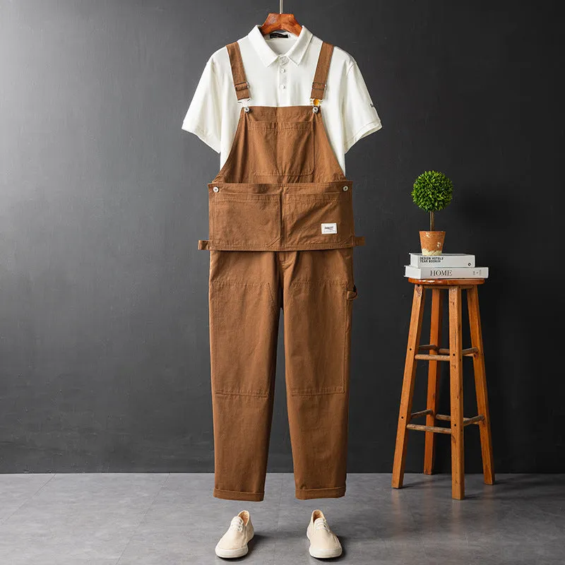 Men's Japanese Vintage Bib Overalls Fashion Slim Fit Jumpsuit with Pockets