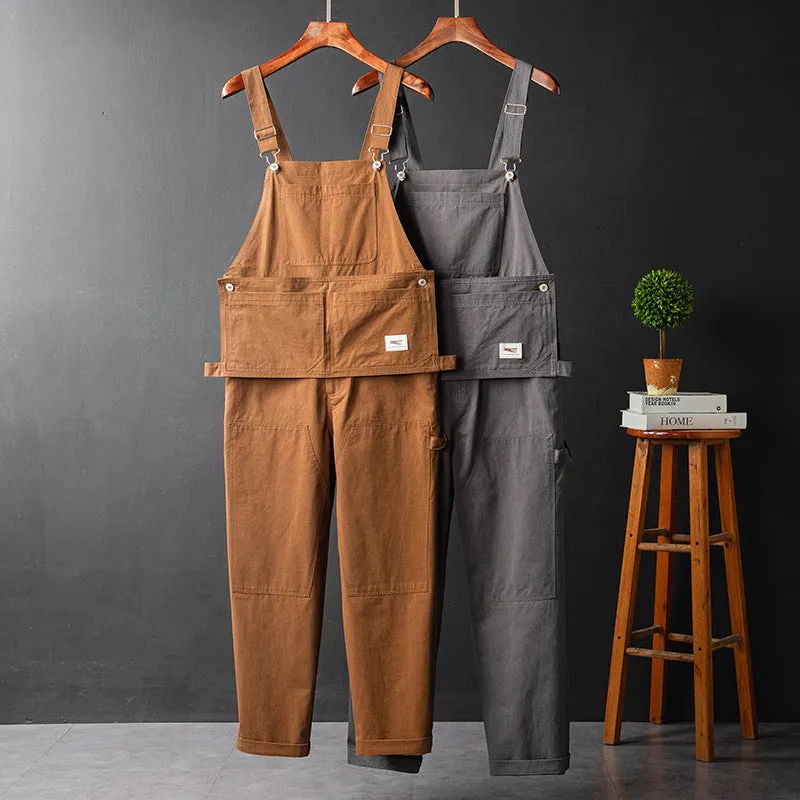 Men's Japanese Vintage Bib Overalls Fashion Slim Fit Jumpsuit with Pockets