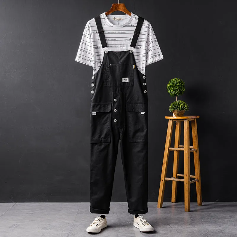 Men's Vintage Bib Overalls Fashion Slim Fit Jumpsuit with Adjustable Straps and Convenient Tool Pockets