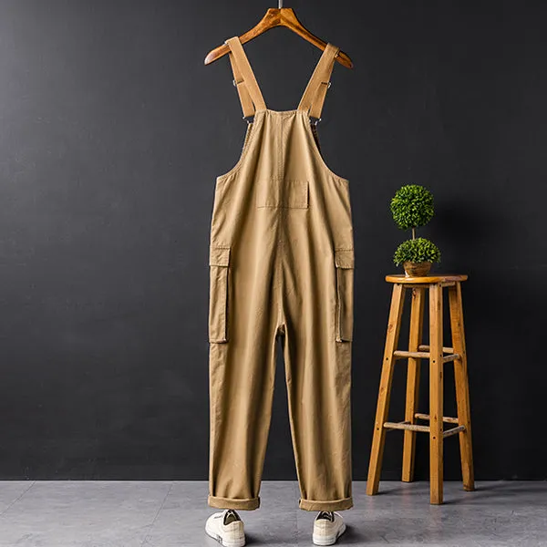 Men's Vintage Bib Overalls Fashion Slim Fit Jumpsuit with Adjustable Straps and Convenient Tool Pockets