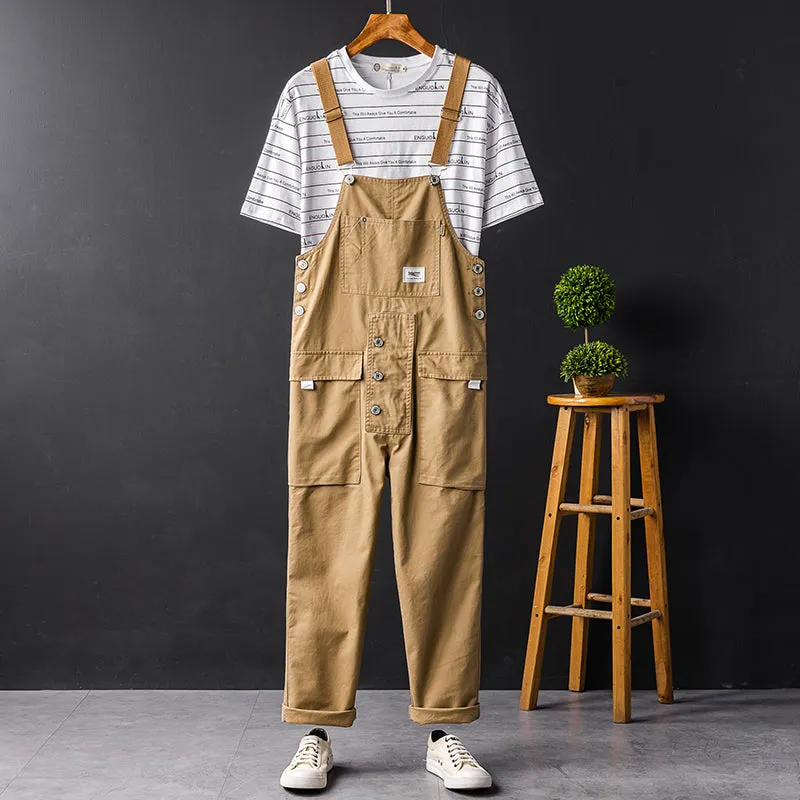 Men's Vintage Bib Overalls Fashion Slim Fit Jumpsuit with Adjustable Straps and Convenient Tool Pockets