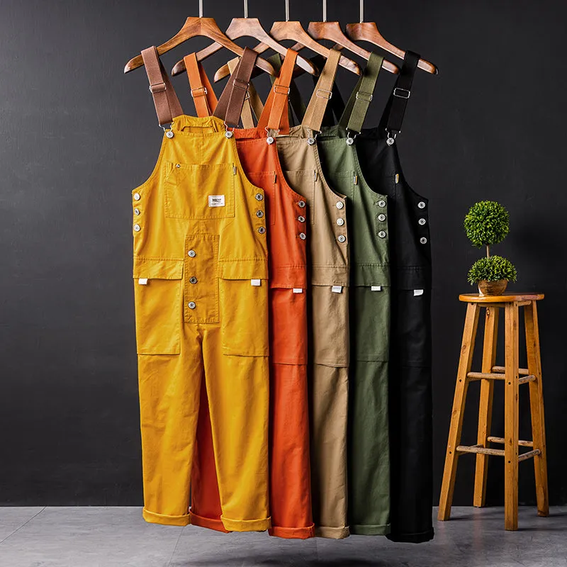 Men's Vintage Bib Overalls Fashion Slim Fit Jumpsuit with Adjustable Straps and Convenient Tool Pockets