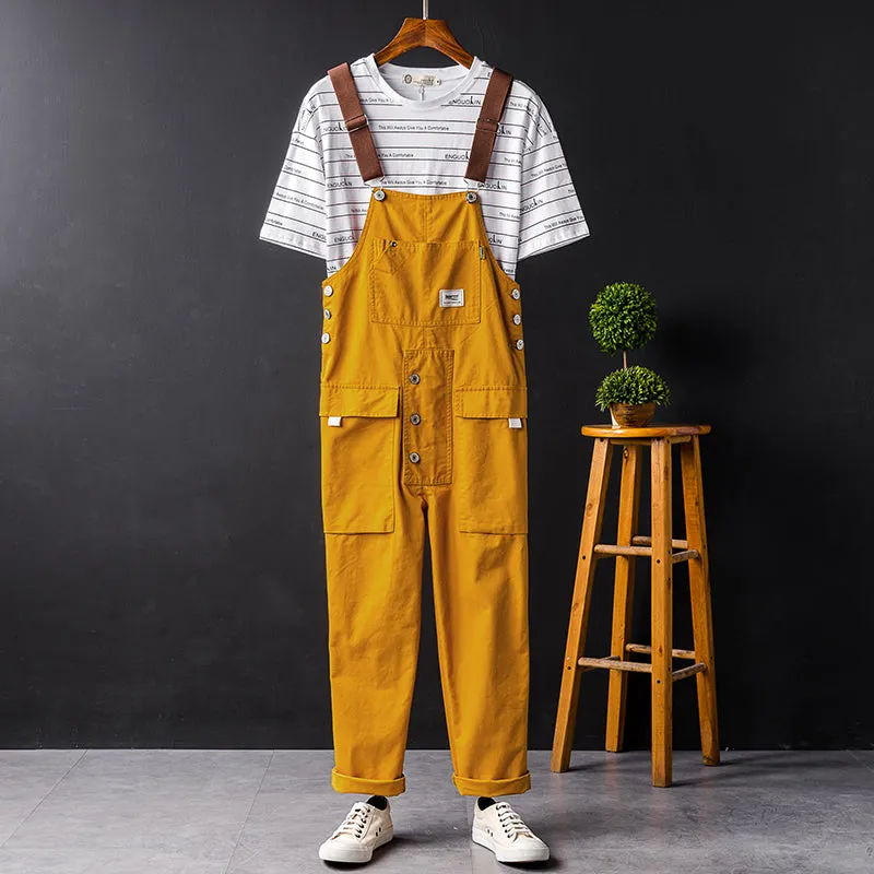 Men's Vintage Bib Overalls Fashion Slim Fit Jumpsuit with Adjustable Straps and Convenient Tool Pockets