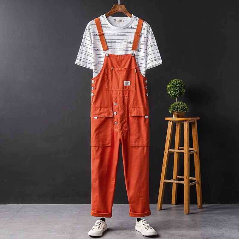 Men's Vintage Bib Overalls Fashion Slim Fit Jumpsuit with Adjustable Straps and Convenient Tool Pockets