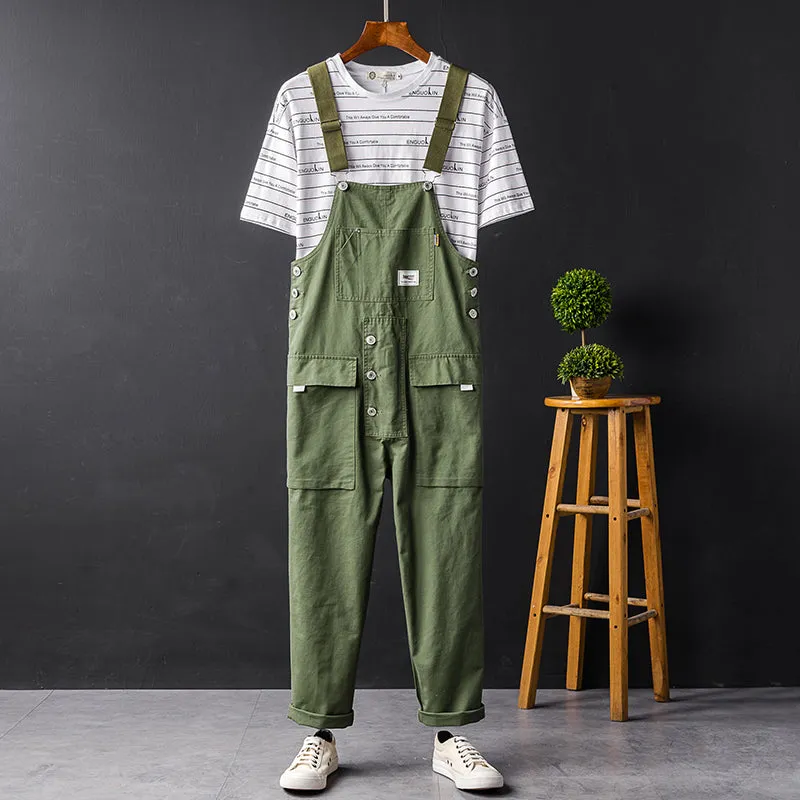 Men's Vintage Bib Overalls Fashion Slim Fit Jumpsuit with Adjustable Straps and Convenient Tool Pockets