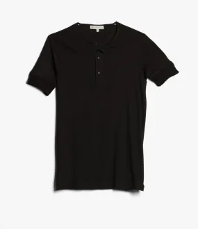 Merz b. Schwanen 103 Short Sleeve Henley - Deep Black