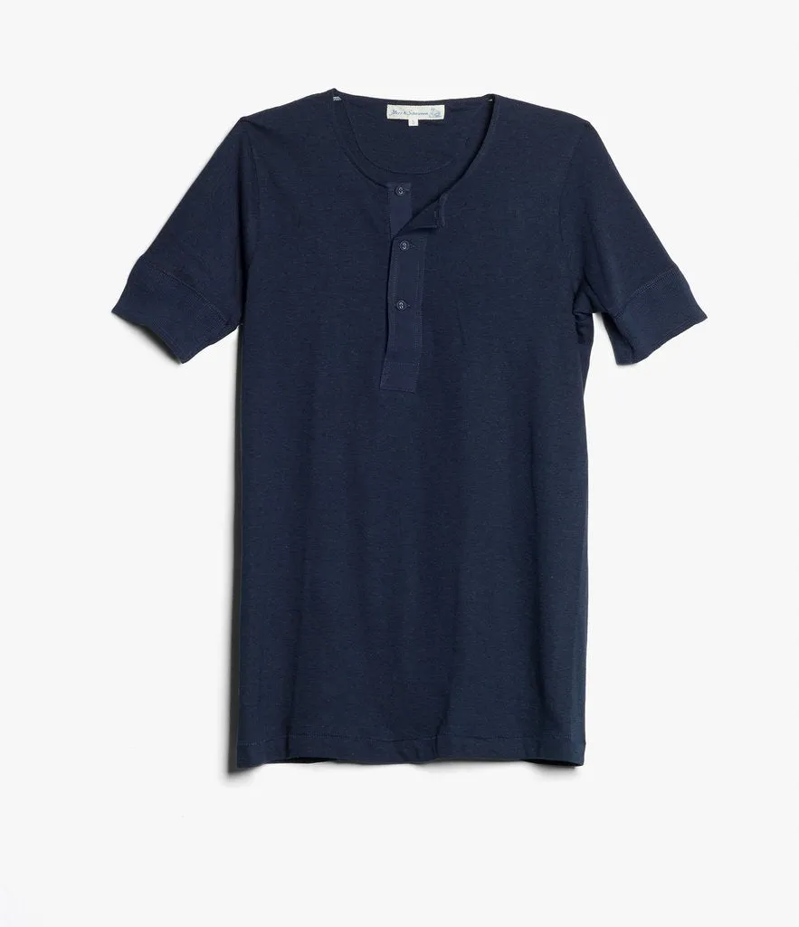 Merz b. Schwanen 103 Short Sleeve Henley - Ink Blue