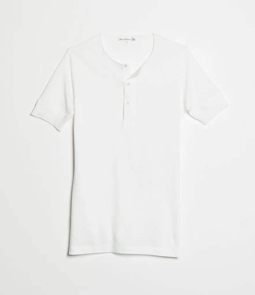 Merz b. Schwanen 103 Short Sleeve Henley - White