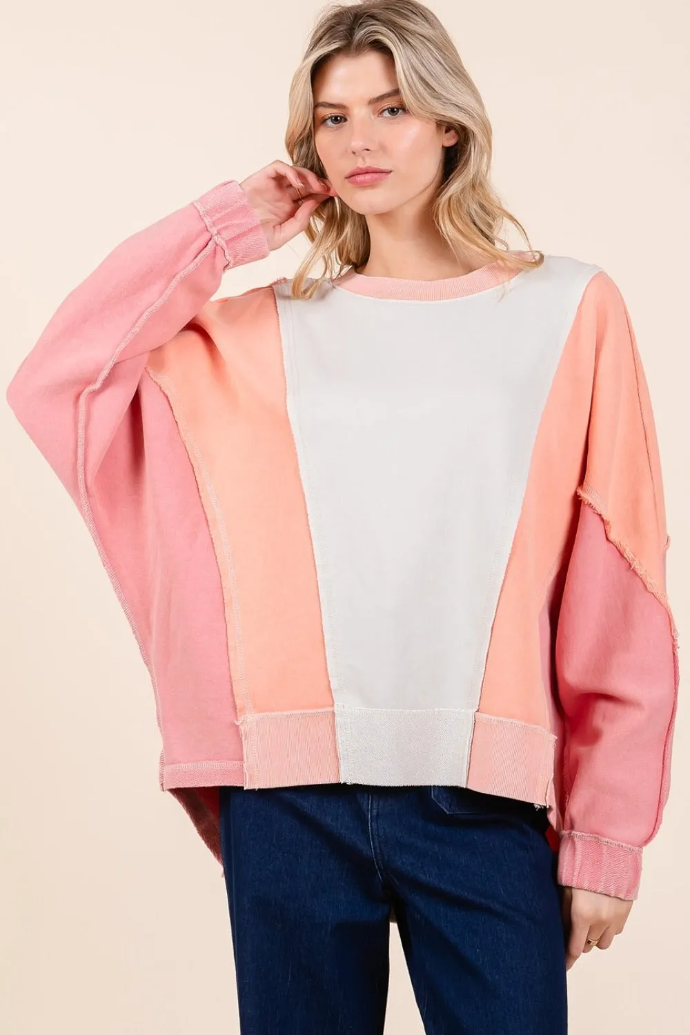 Mineral Wash Color Block Sweatshirt