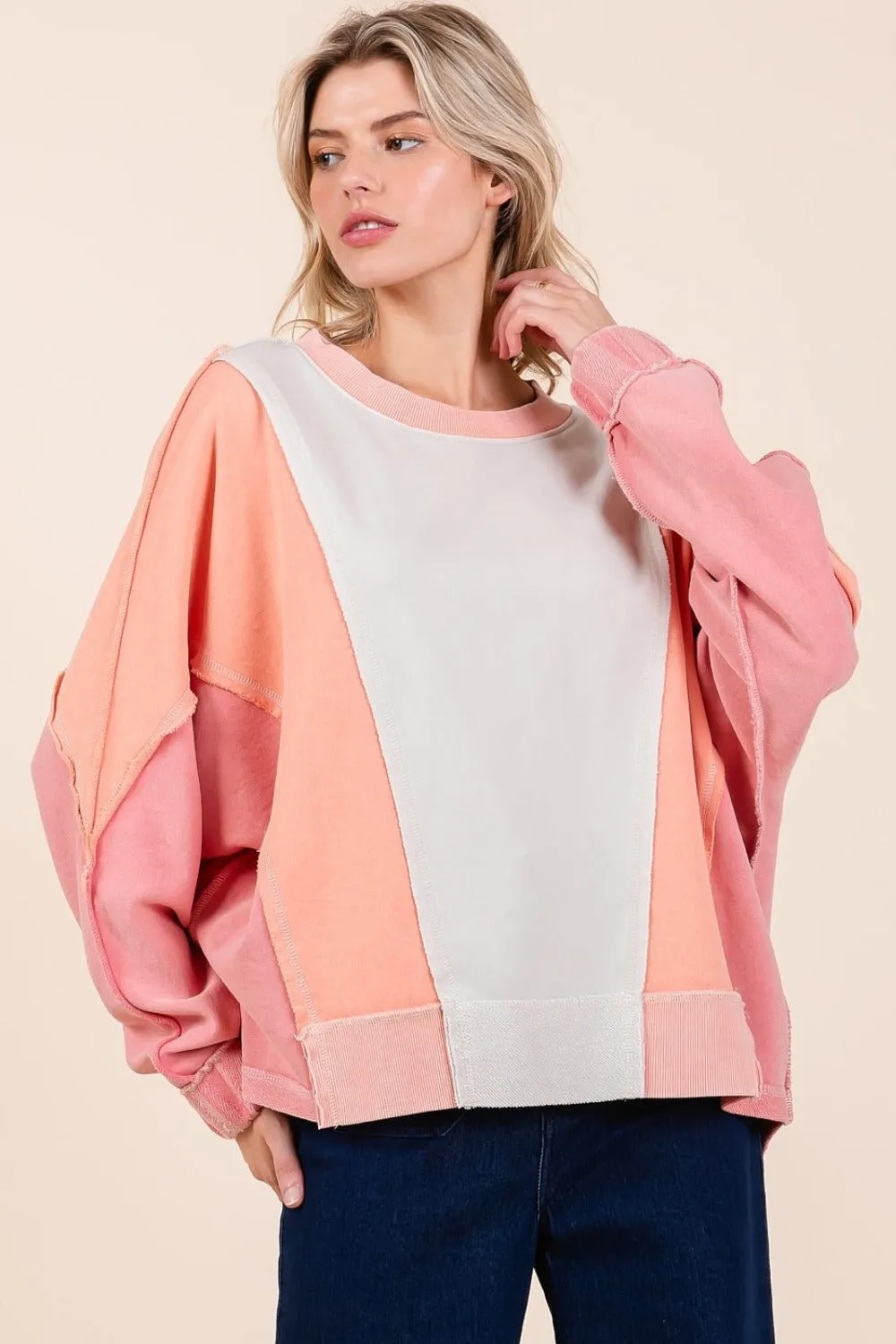 Mineral Wash Color Block Sweatshirt