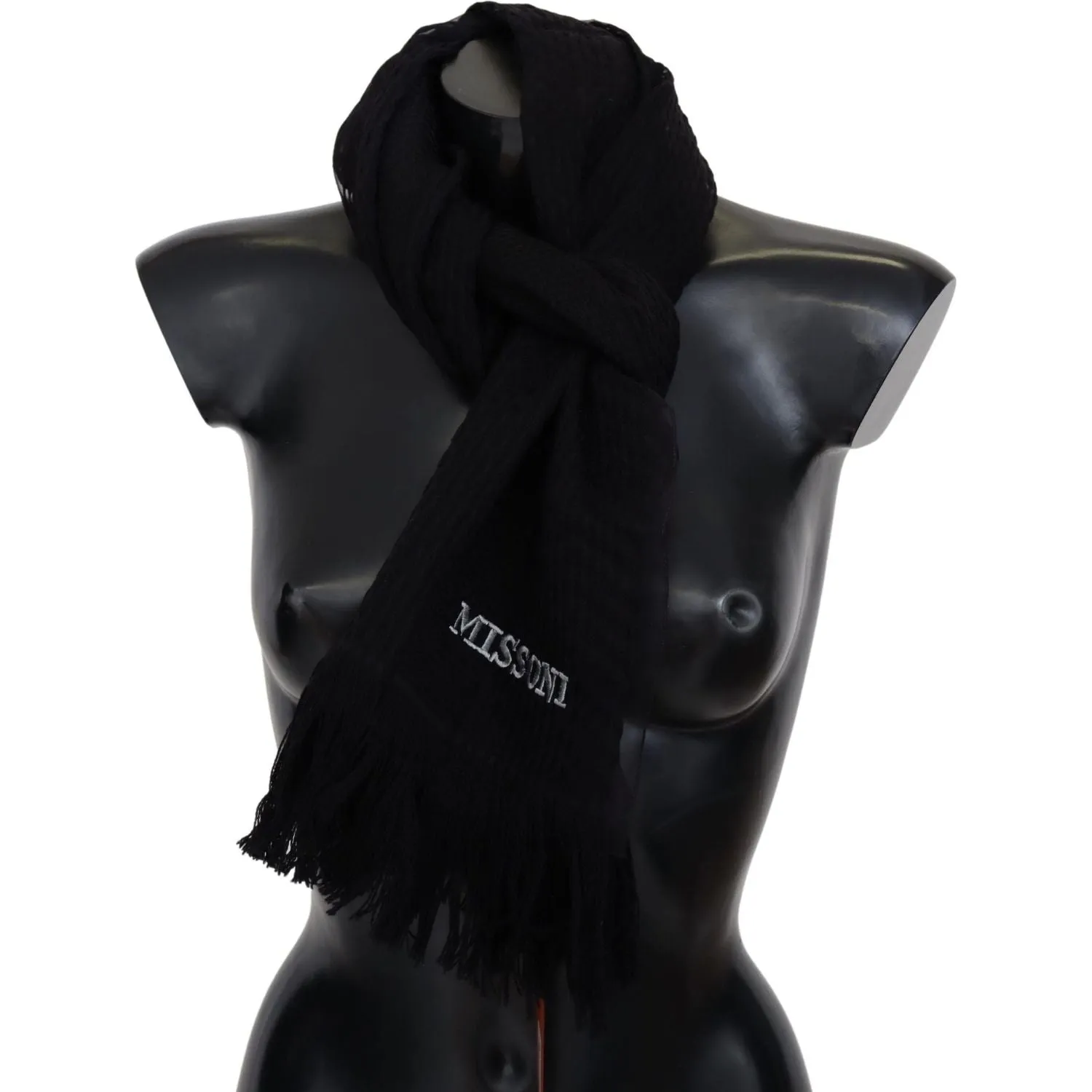 Missoni Elegant Wool Silk Unisex Black Scarf