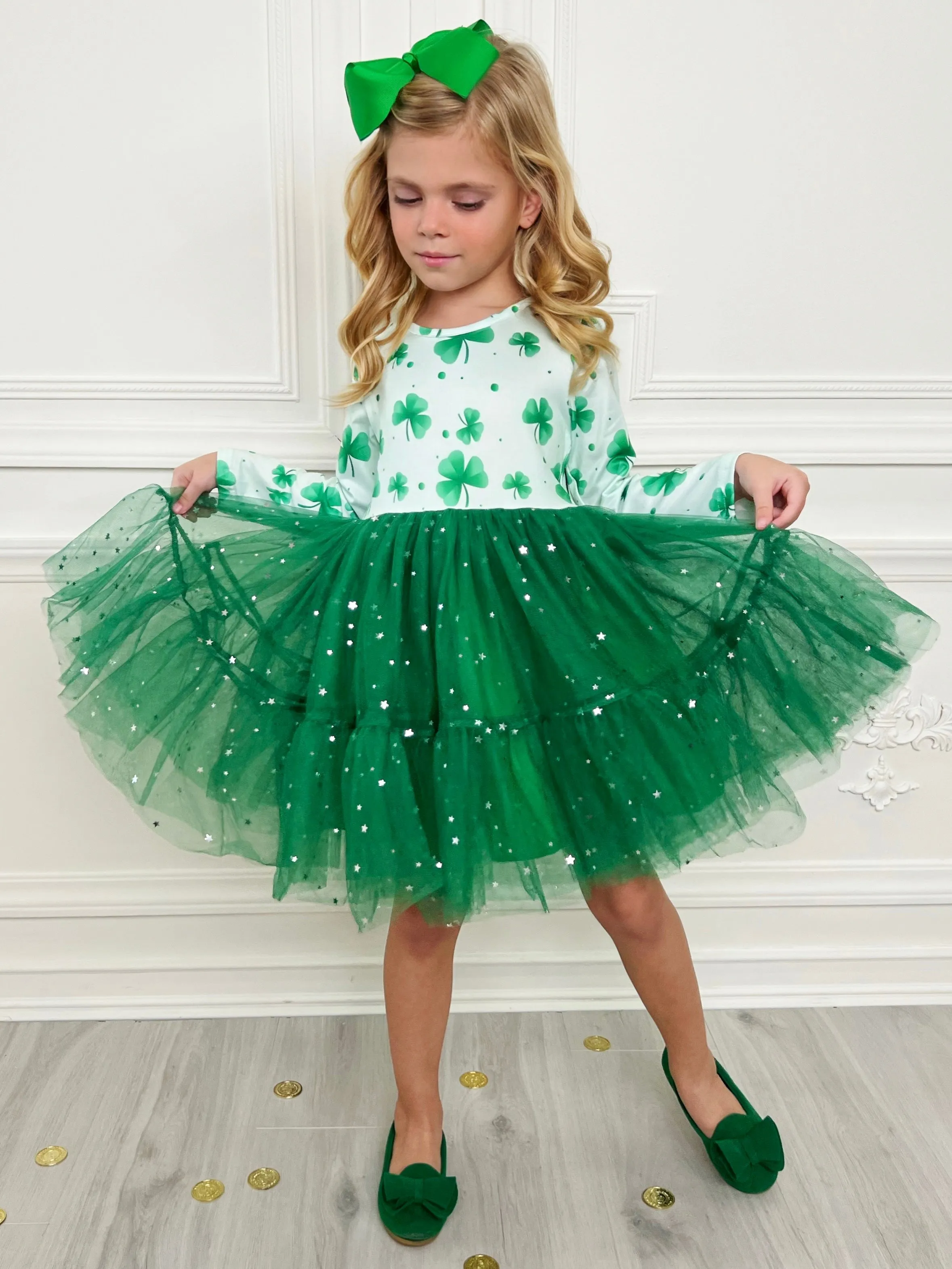 My Lucky Girl Clover Print Tutu Dress