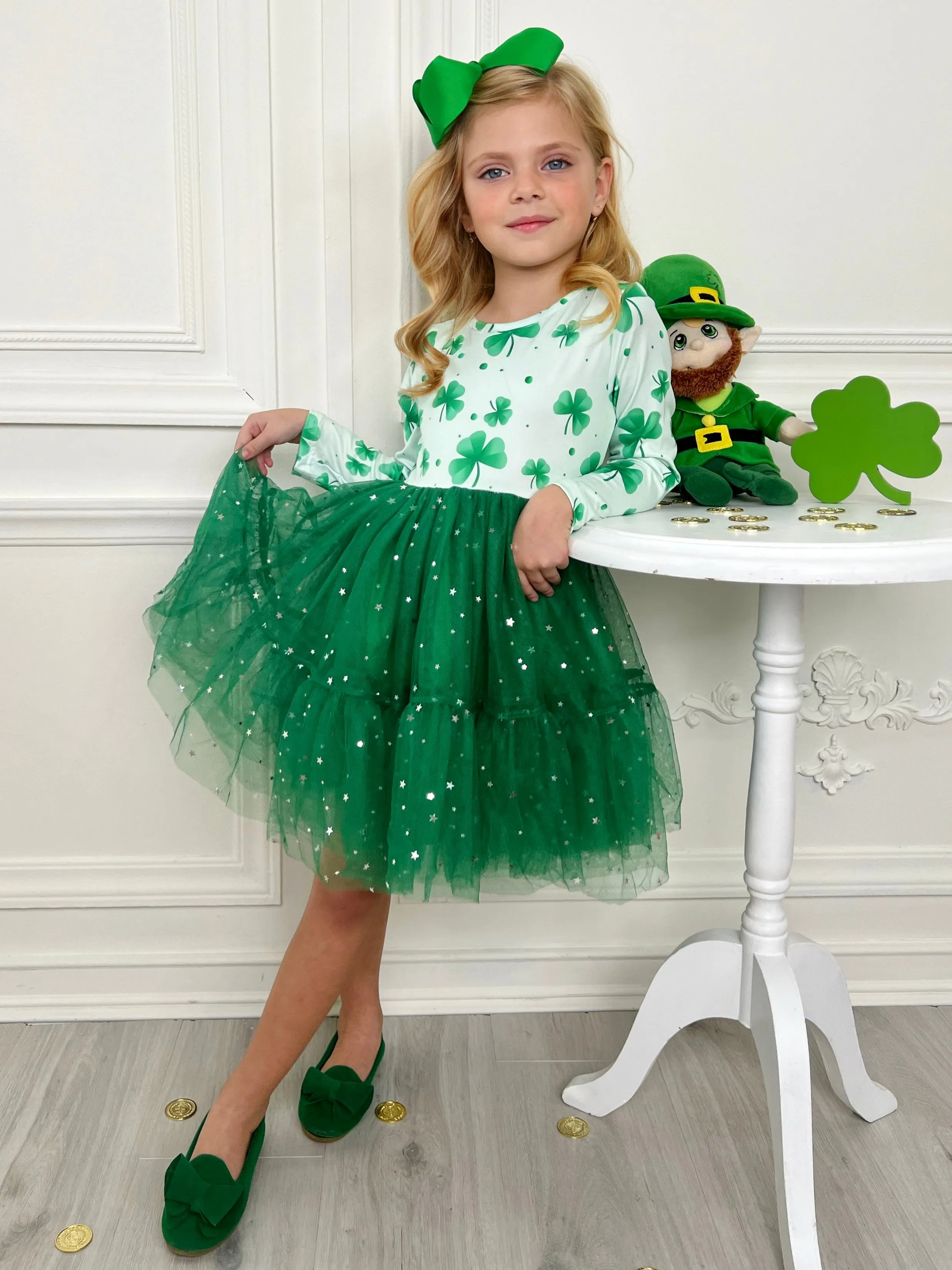 My Lucky Girl Clover Print Tutu Dress