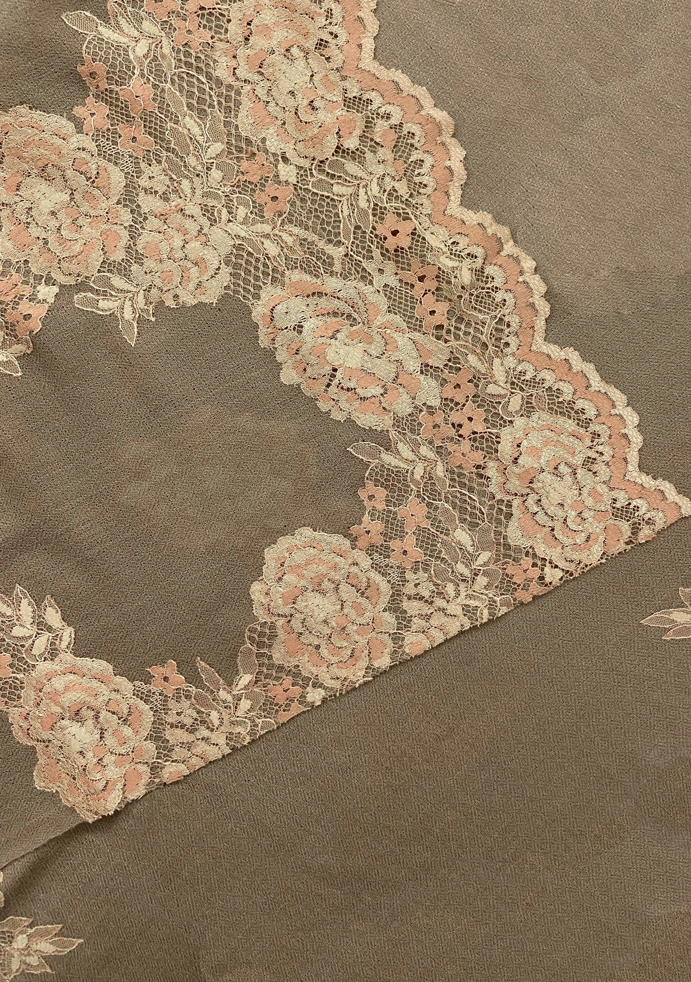 Natural Cashmere Scarf with Dual Shade Copper Chantilly Lace