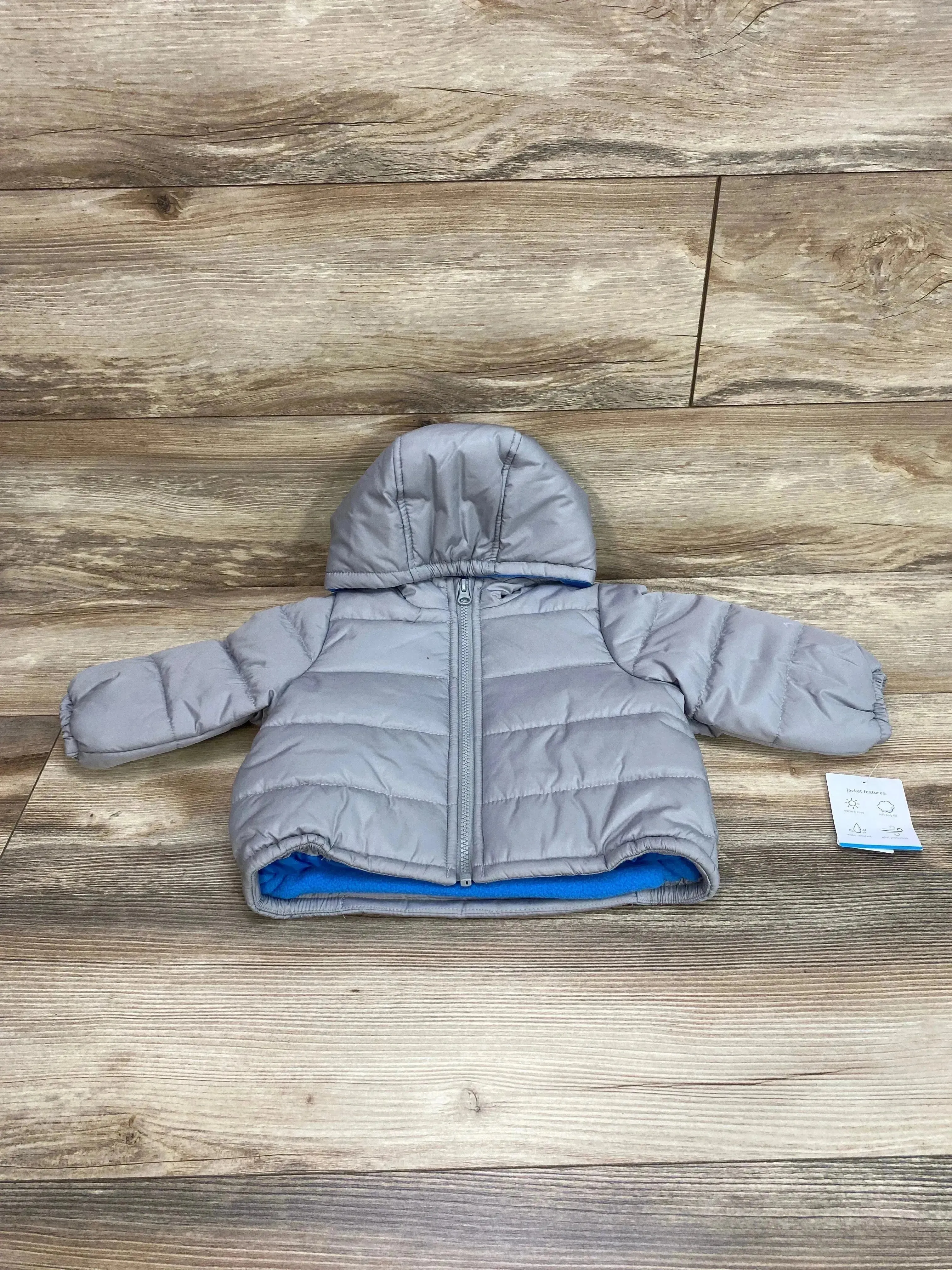 NEW Carter's Fleece Lined Puffer Jacket Grey sz 12m