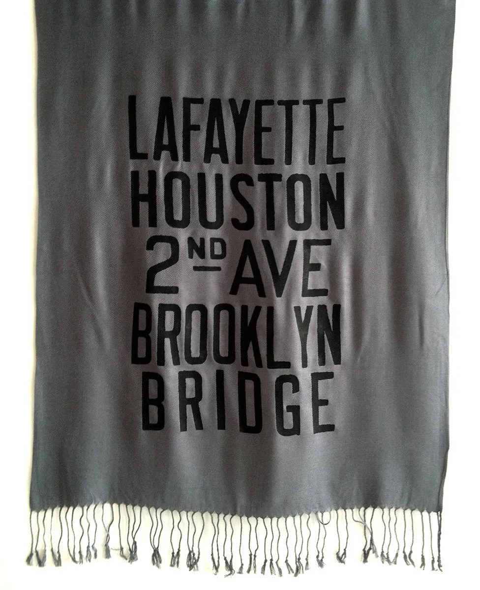 New York City Subway Pashmina Scarf. Brooklyn & Manhattan scroll sign.