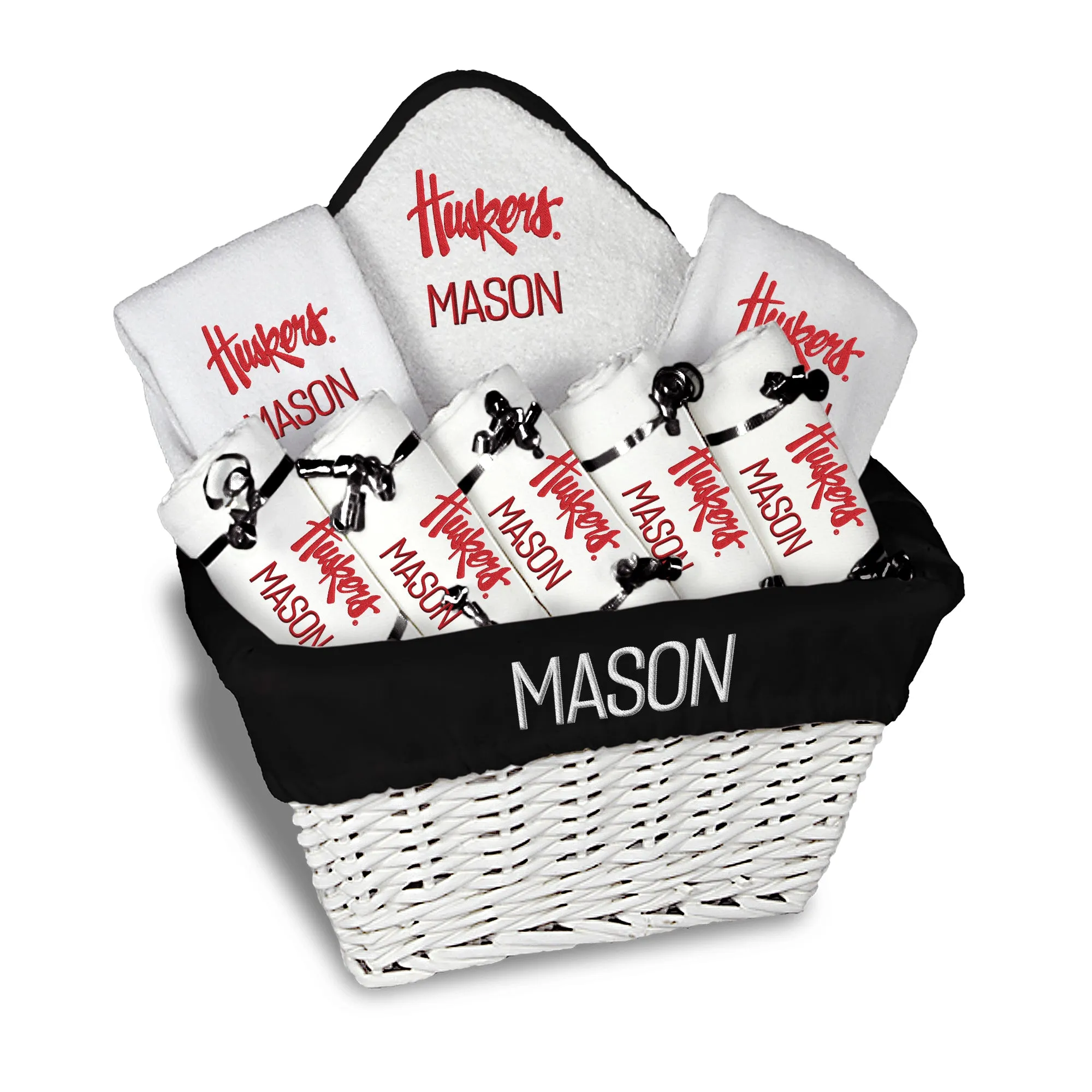 Personalized Nebraska Cornhuskers Script Huskers Large Basket - 9 Items