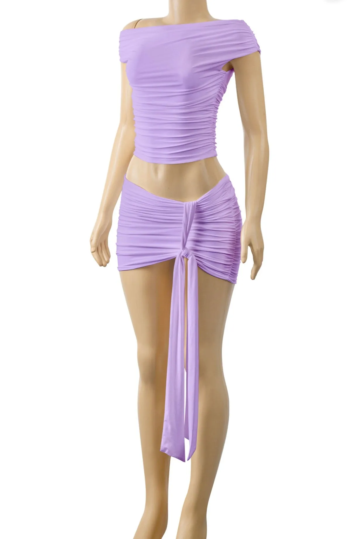 Purple Onyx Short Sleeve & Mini Skirt Set (with drape tie ruched set)