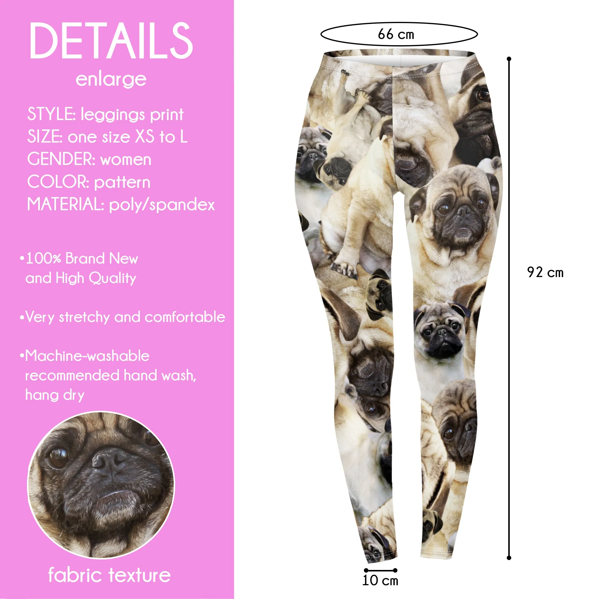 Regular Leggings (8-12 UK Size) - Pug Pile