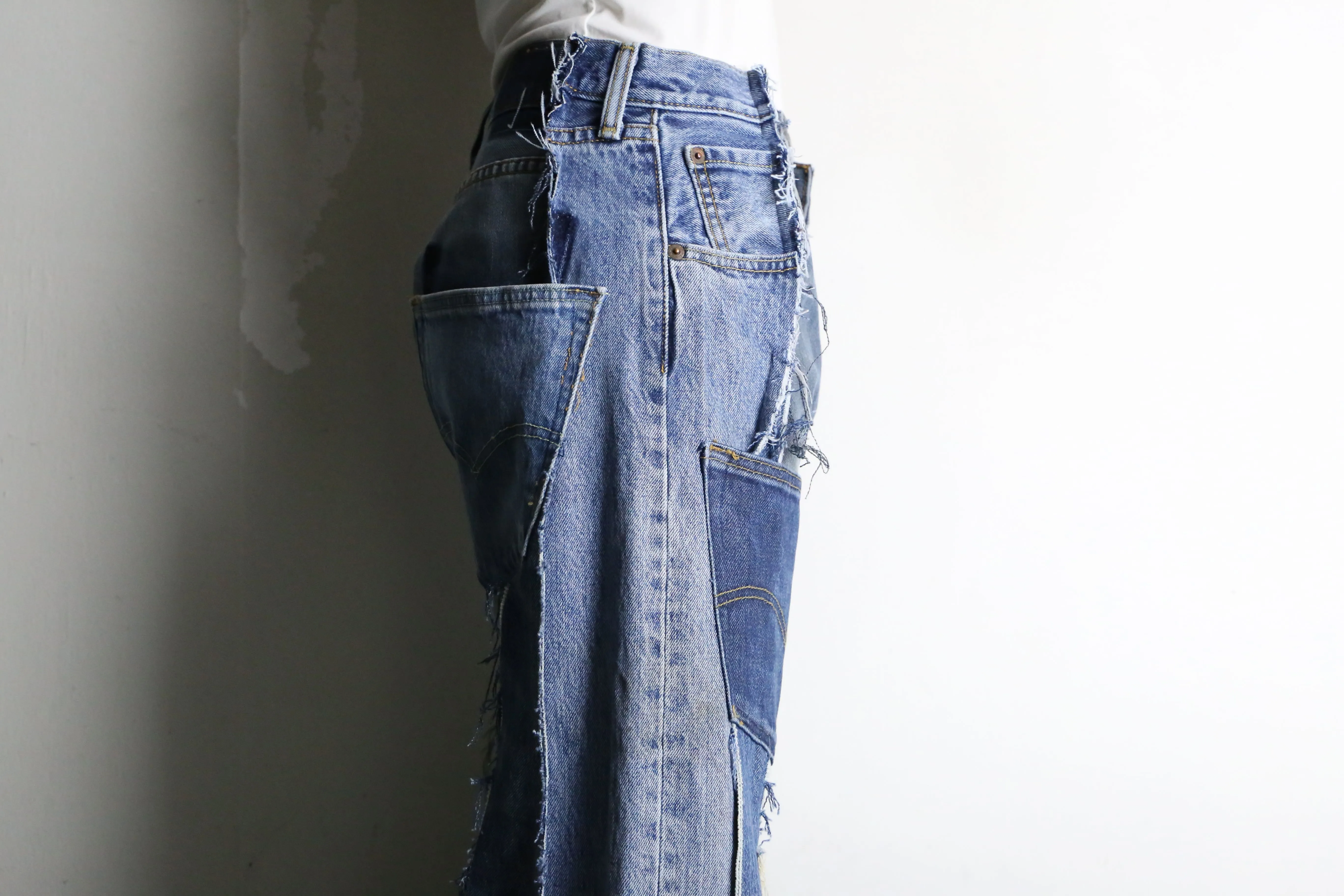 “Re:make” patchwork design docking flare denim pants