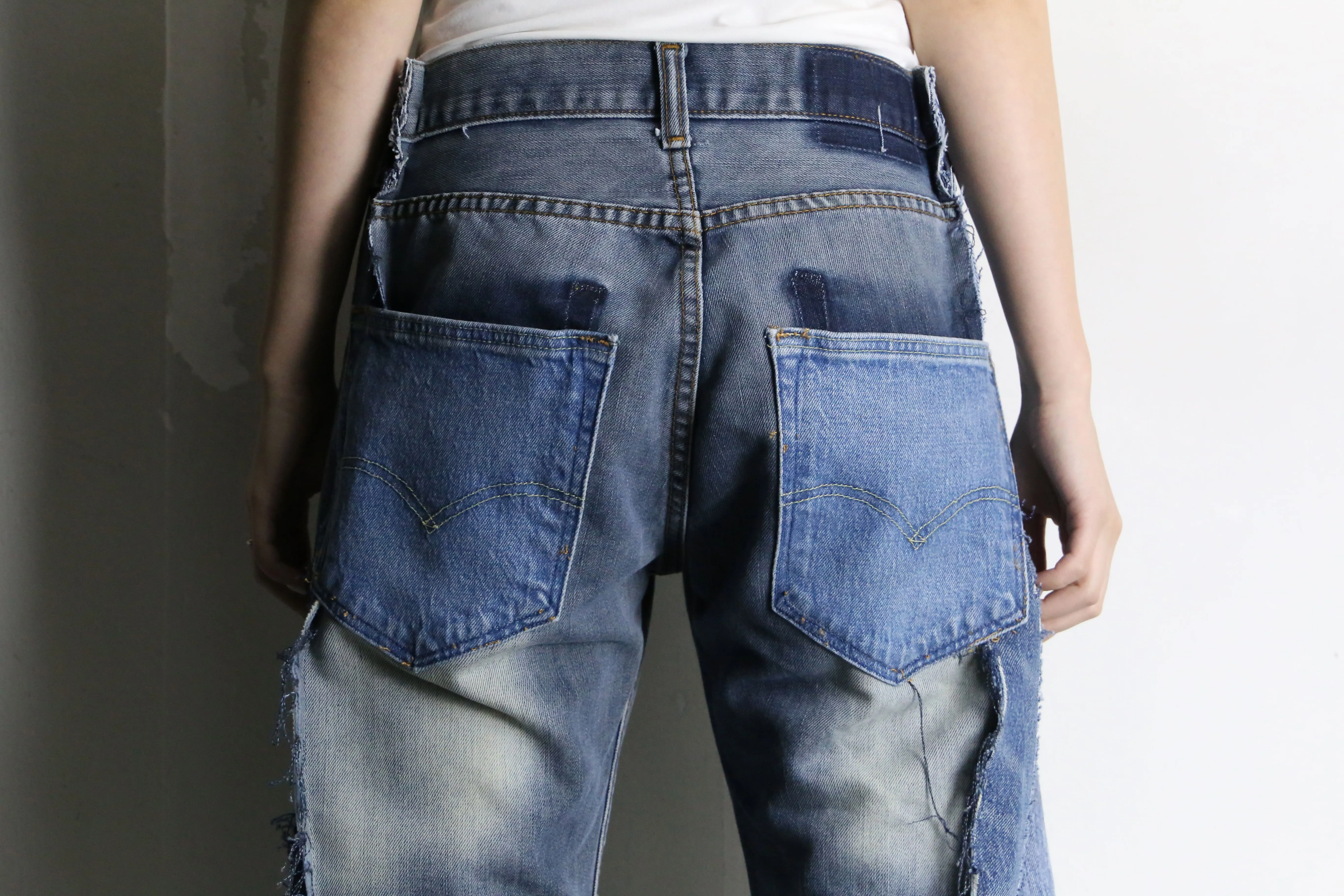 “Re:make” patchwork design docking flare denim pants