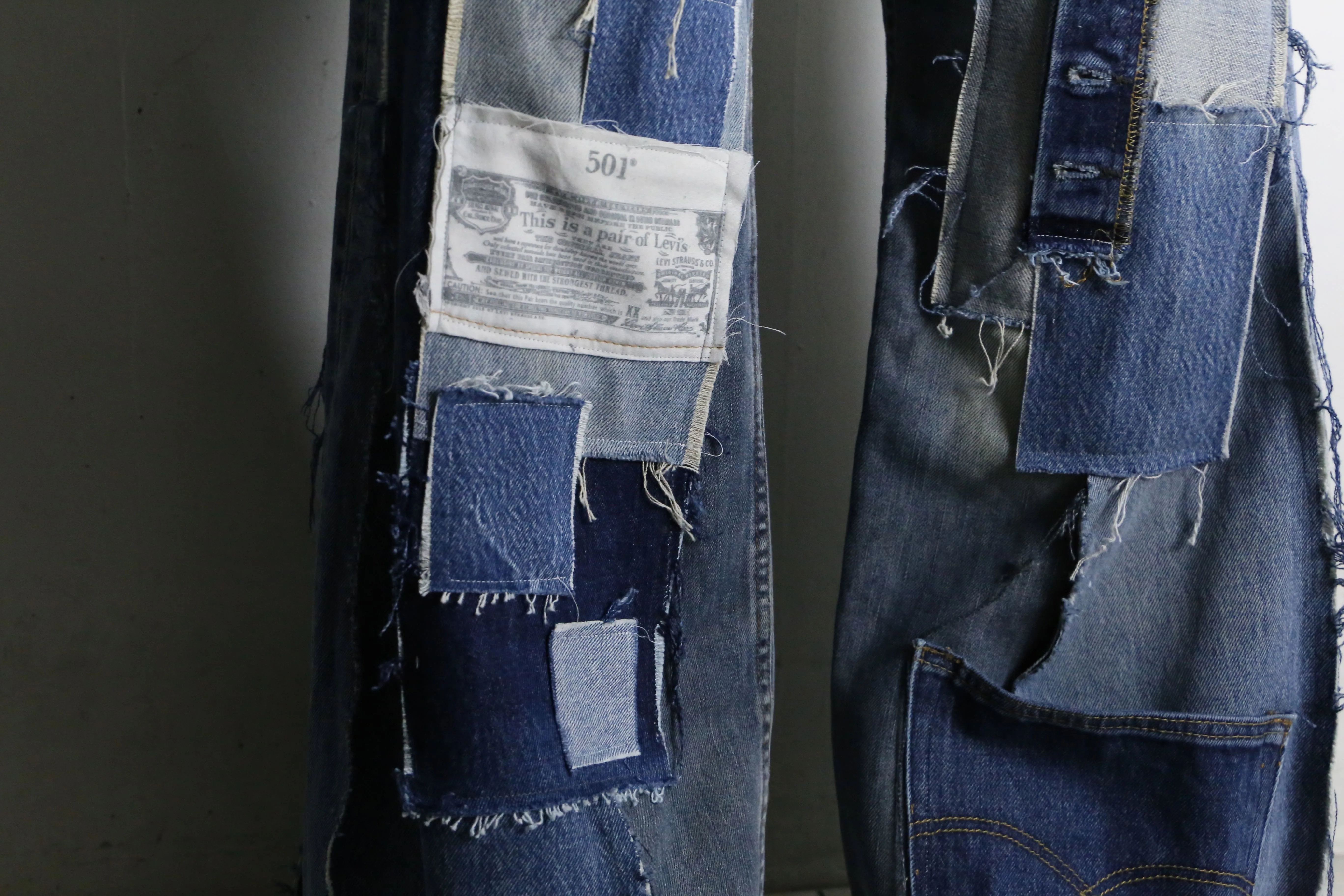 “Re:make” patchwork design docking flare denim pants