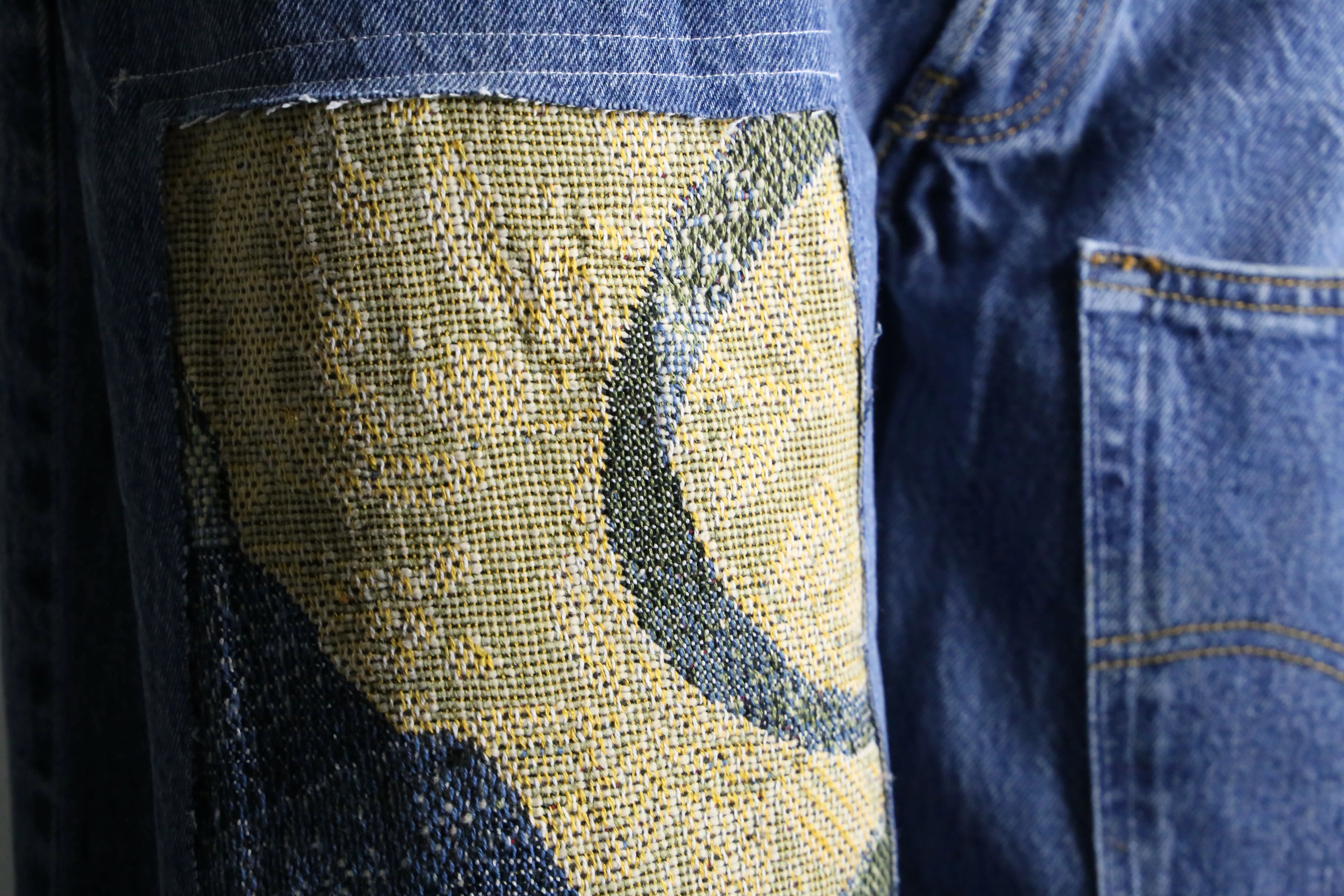 “Re:make” patchwork design flare denim pants