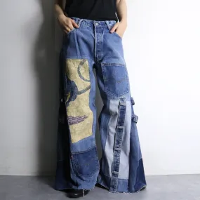 “Re:make” patchwork design flare denim pants