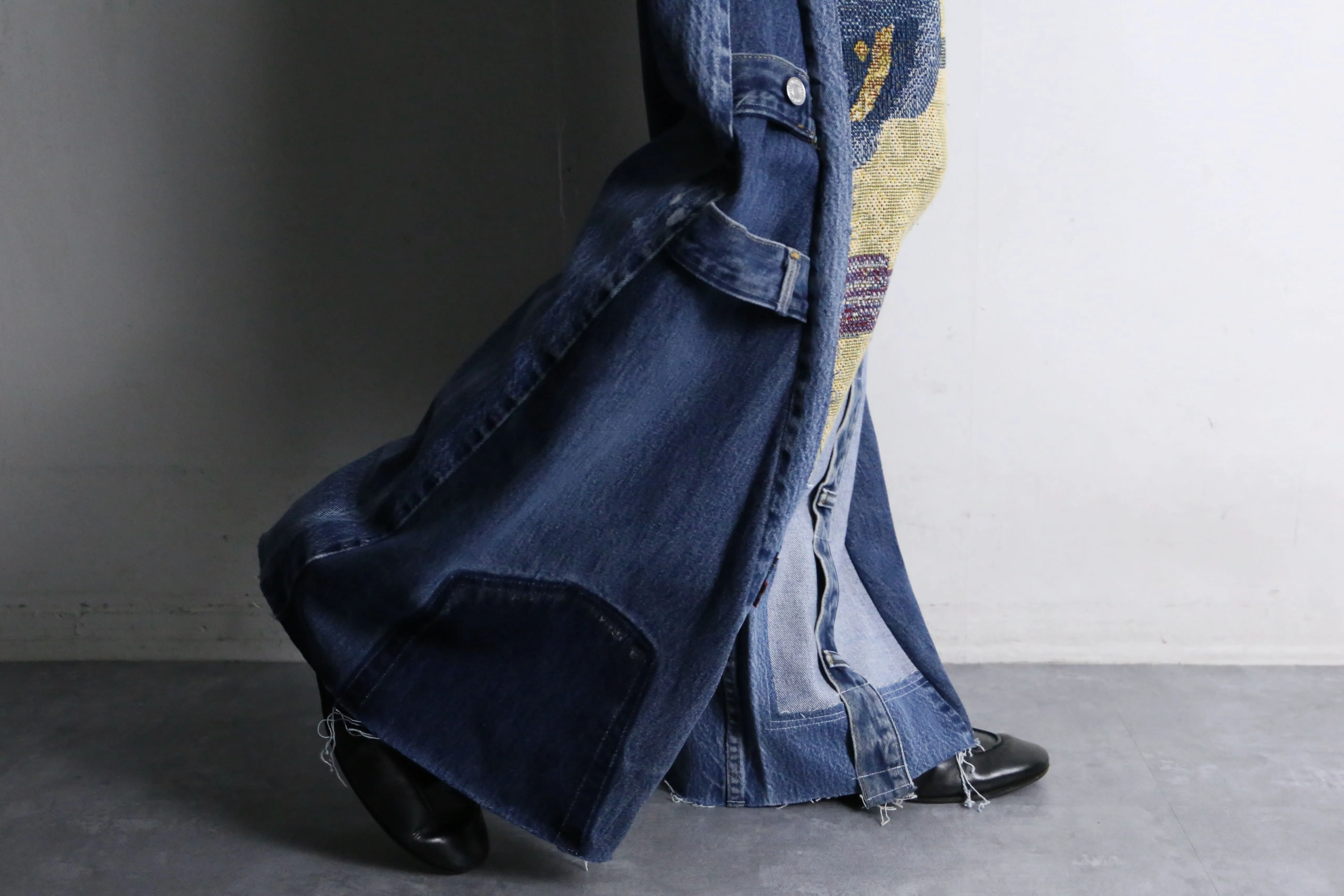 “Re:make” patchwork design flare denim pants