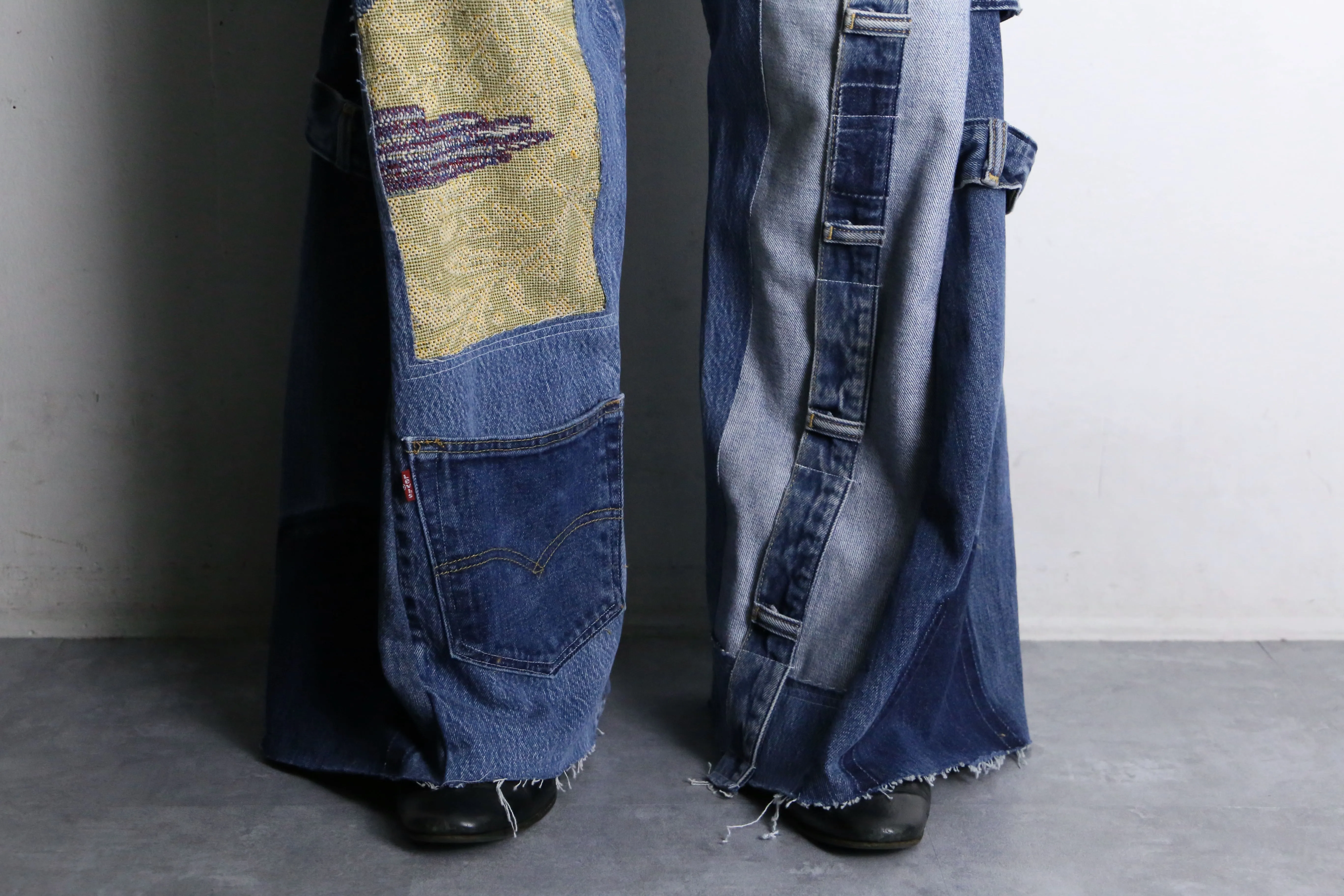 “Re:make” patchwork design flare denim pants