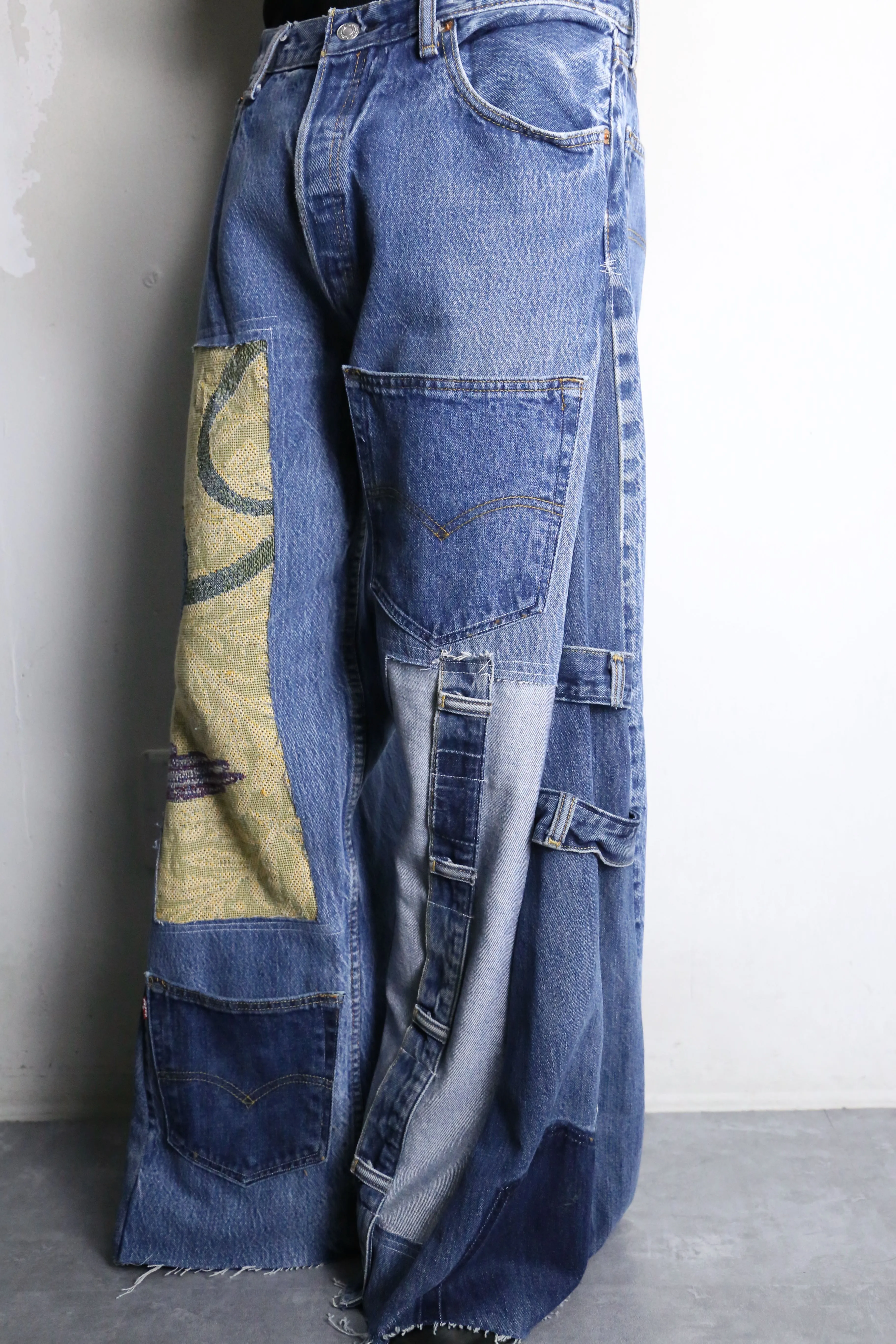 “Re:make” patchwork design flare denim pants