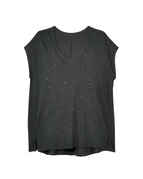 Roni Studded V-Neck Tee | Black