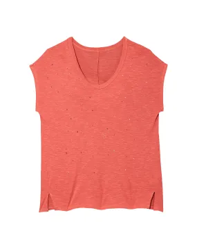 Roni Studded V-Neck Tee | Coral