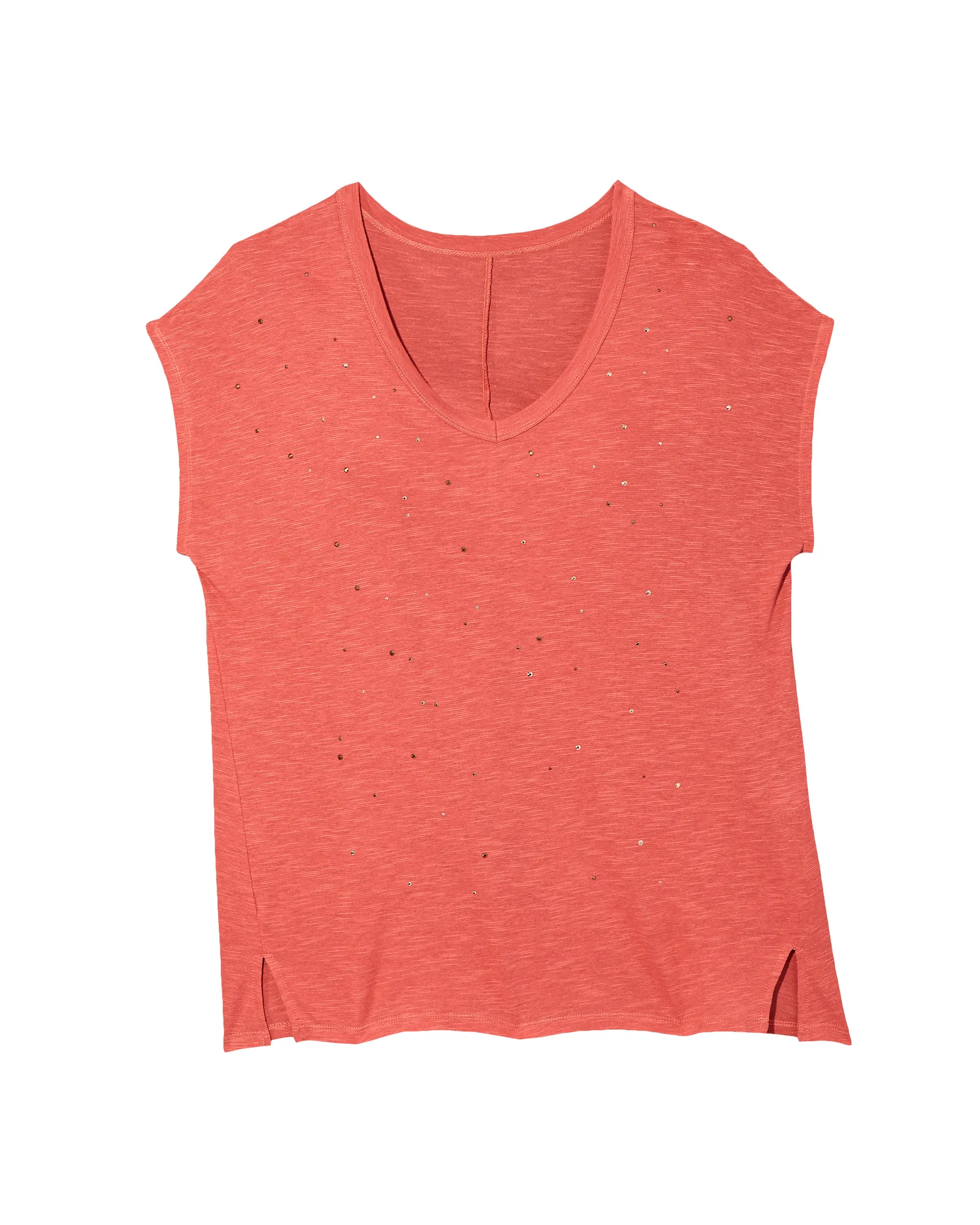 Roni Studded V-Neck Tee | Coral