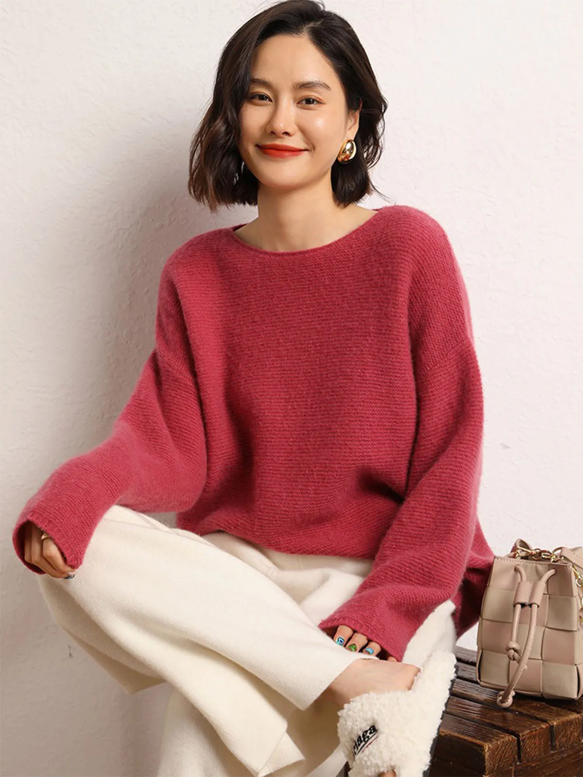 Round Neck Loose Thick and Cozy Pure Cashmere Sweater