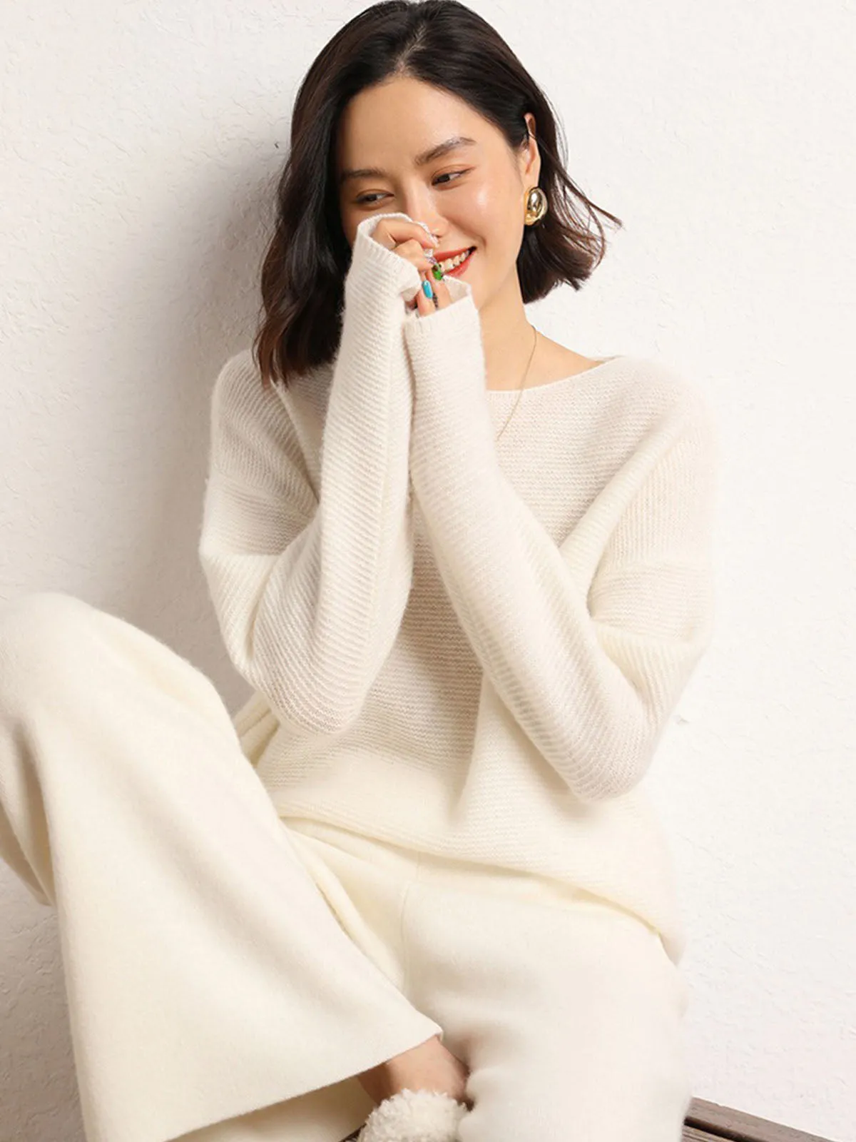 Round Neck Loose Thick and Cozy Pure Cashmere Sweater