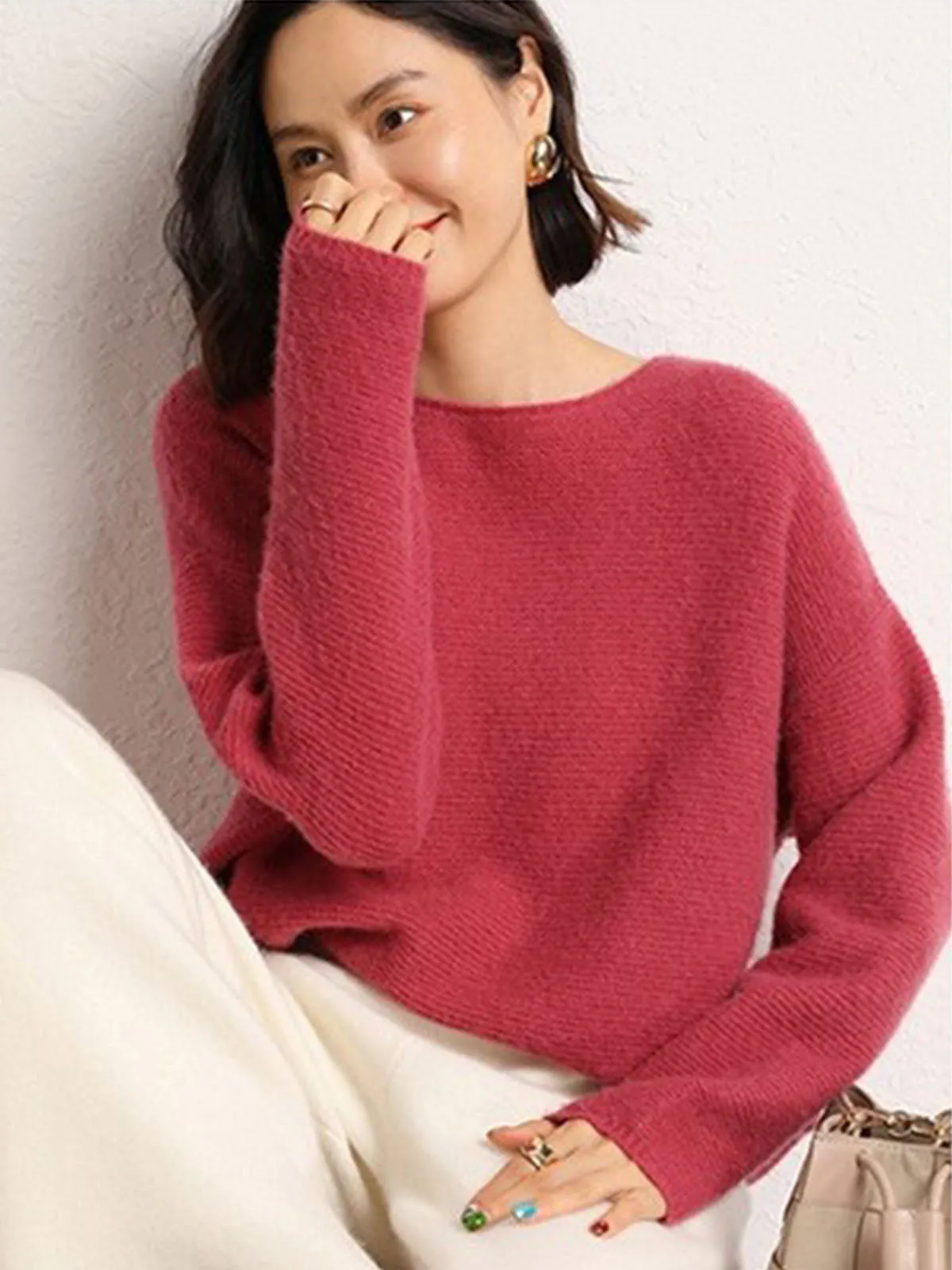 Round Neck Loose Thick and Cozy Pure Cashmere Sweater