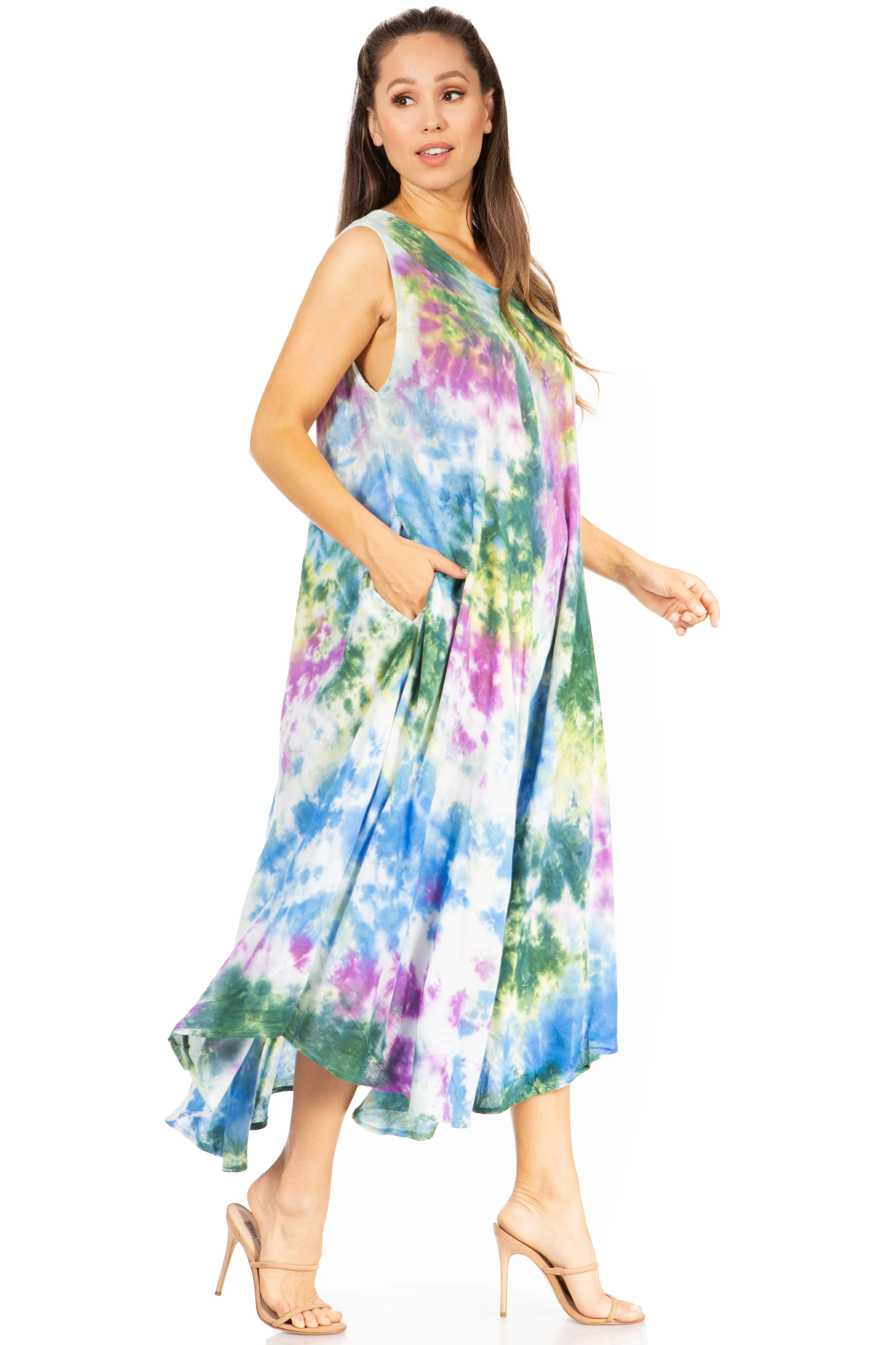 Sakkas Starlight Third Tie Dye Caftan Dress: Women's Beach Cover Up