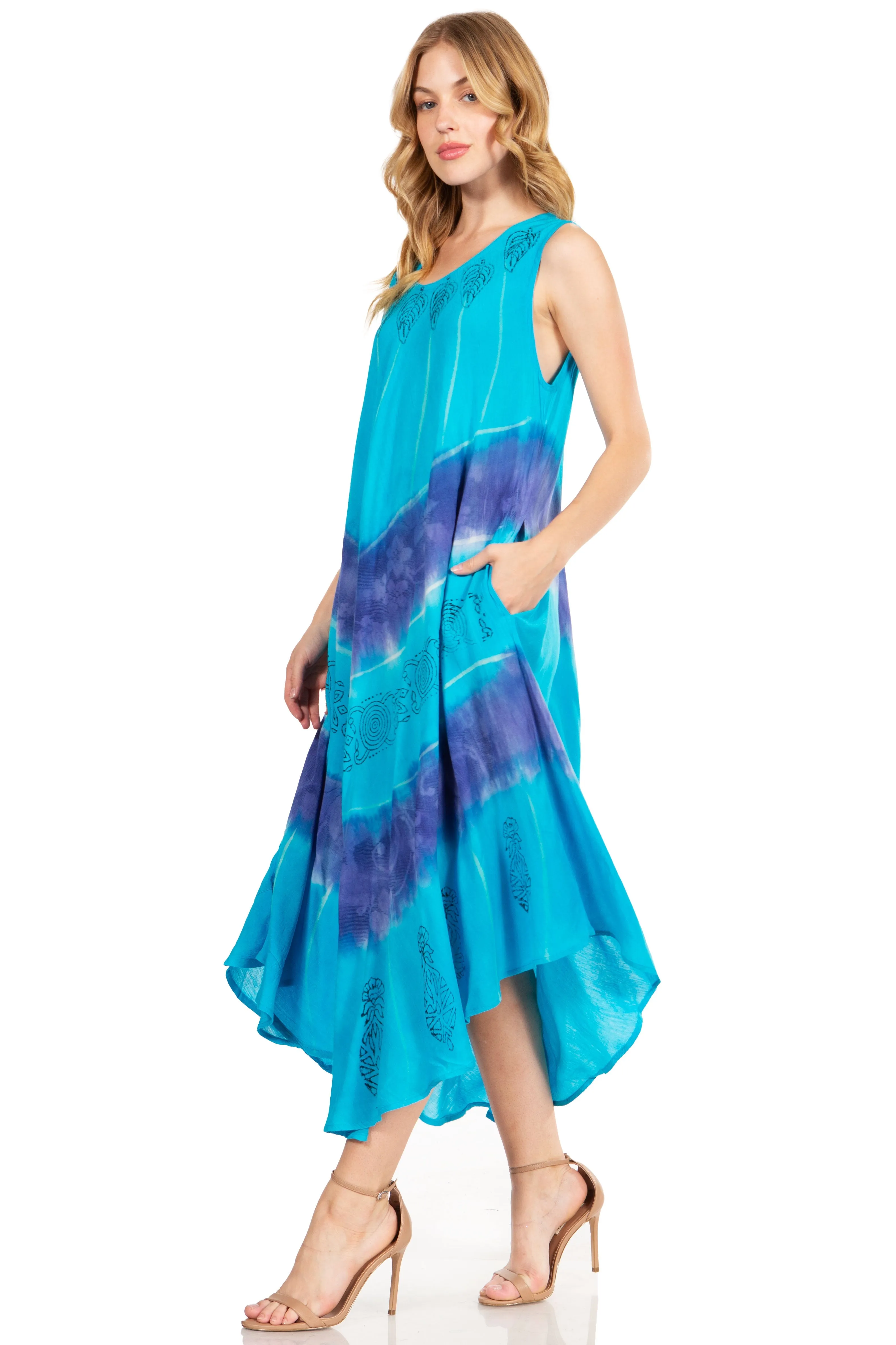 Sakkas Starlight Third Tie Dye Caftan Dress: Women's Beach Cover Up