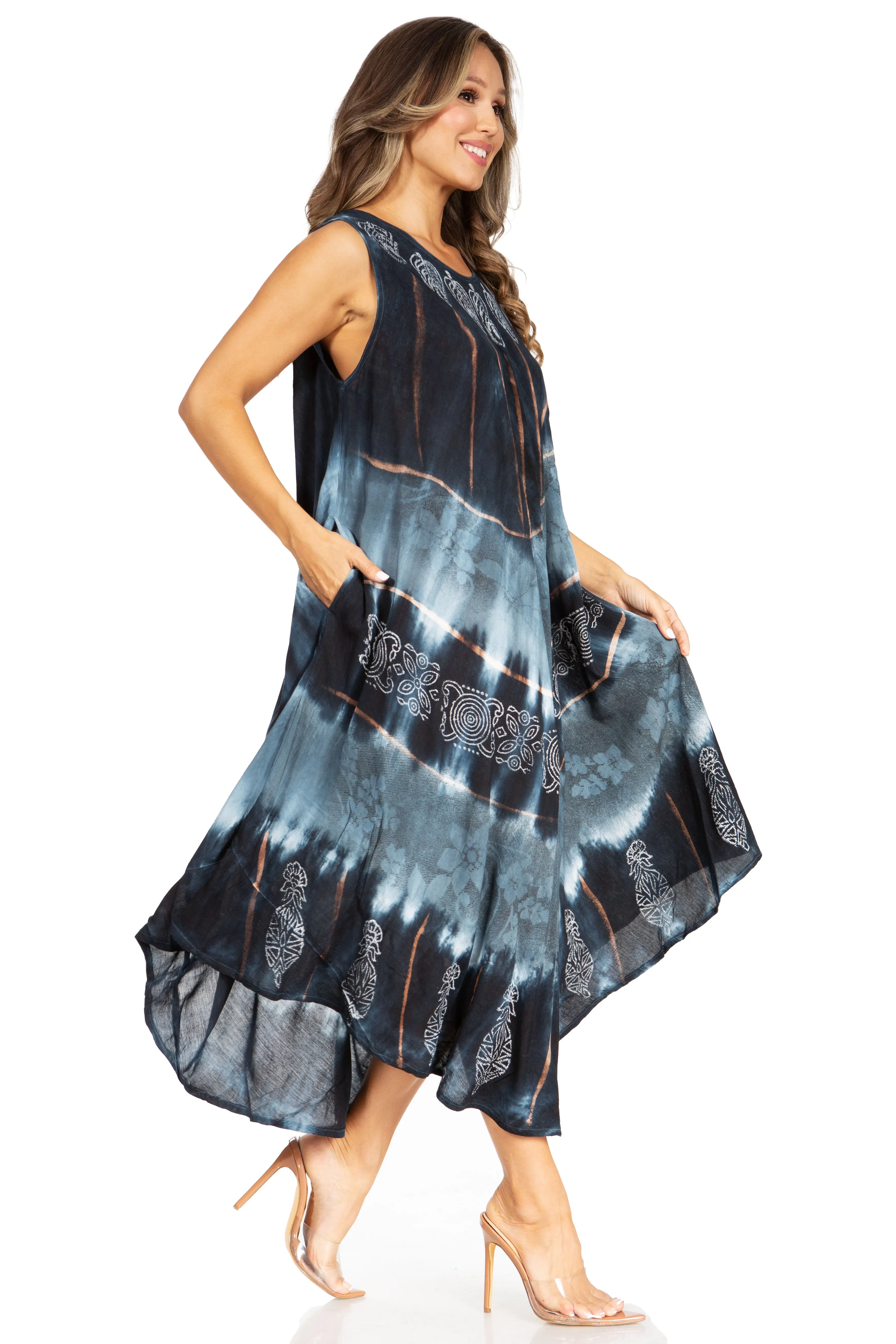 Sakkas Starlight Third Tie Dye Caftan Dress: Women's Beach Cover Up