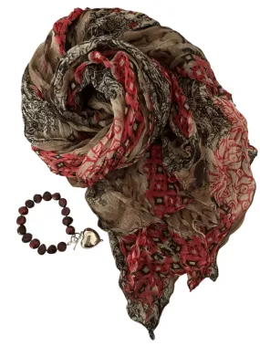 Scarf Gift Pack - Camel Red   Pearl Heart Bracelet