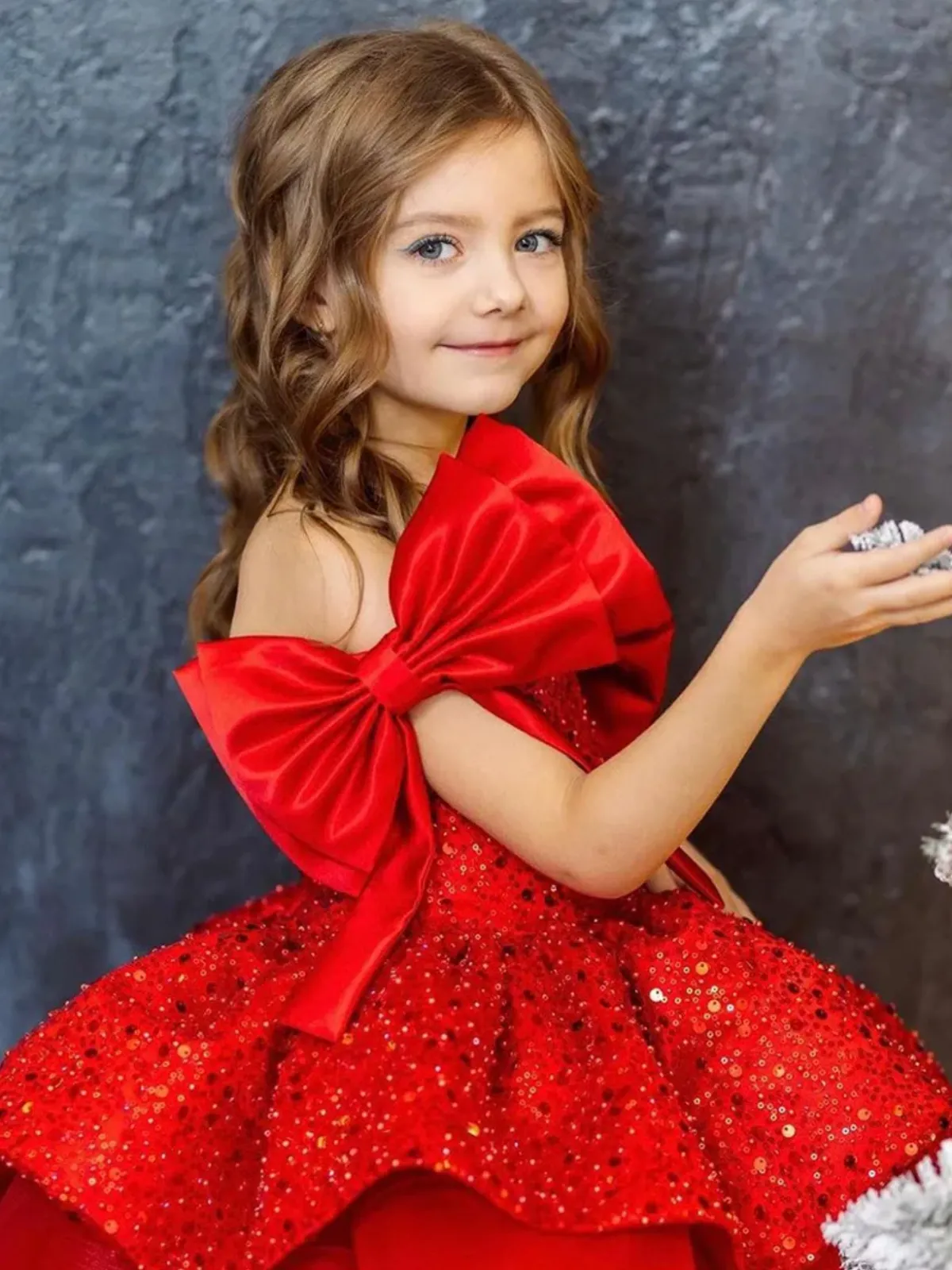 Sequin Princess Festive Holiday Gown with Double Bows