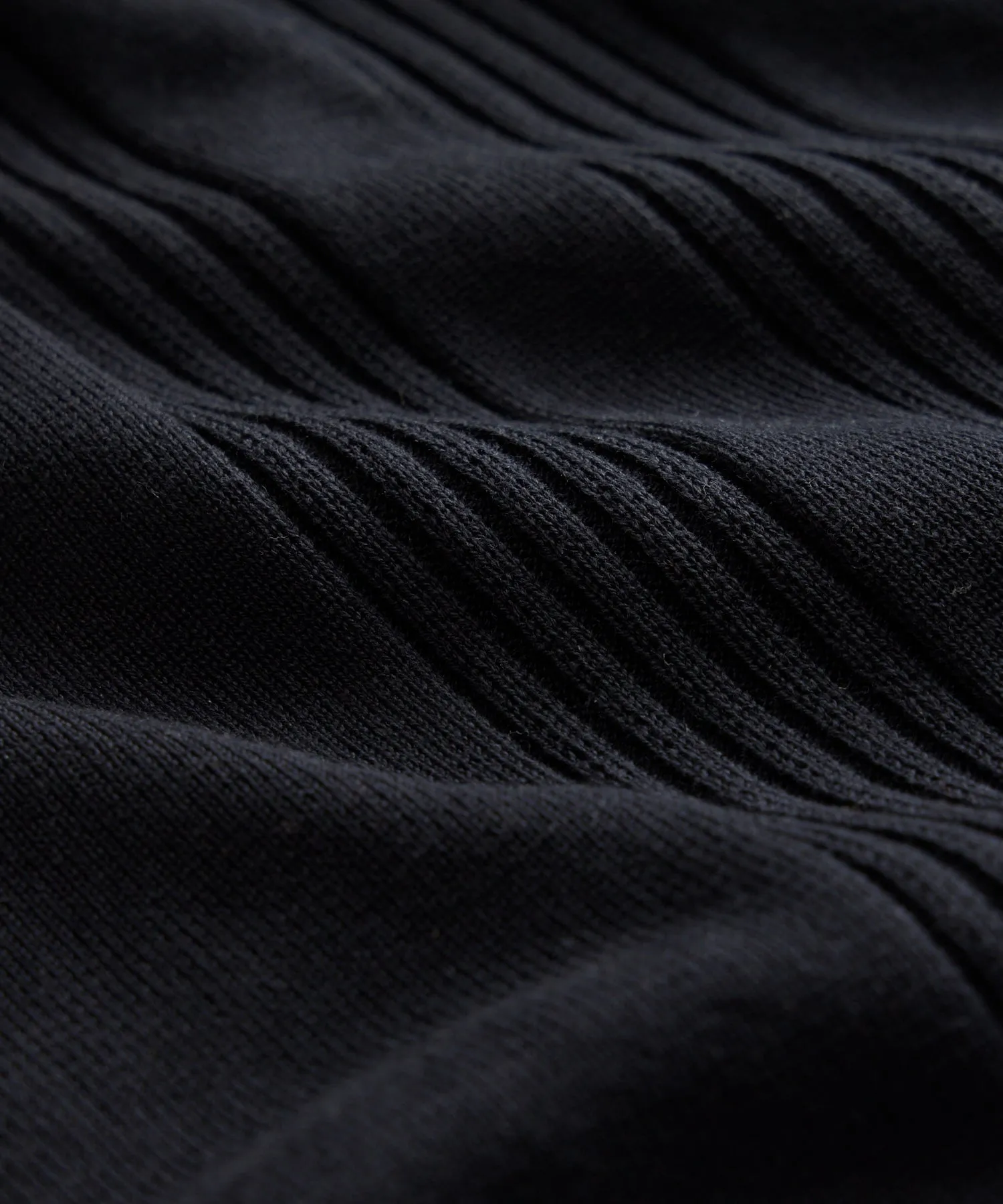 Silk Cotton Ribbed Full Placket Polo in Black