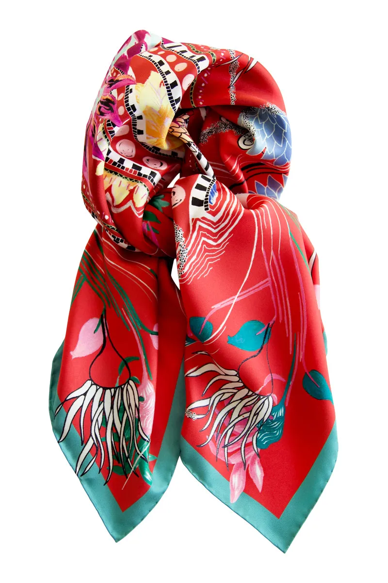 Silk scarf "Ocean Bloom" Lacroix - red