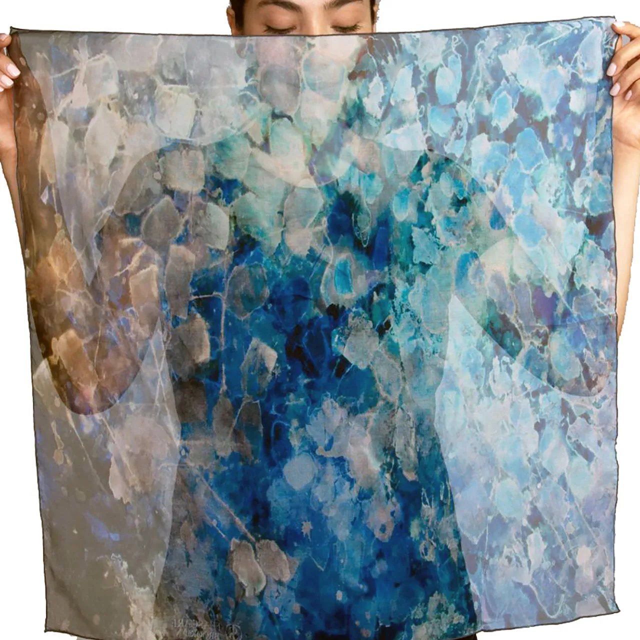 Small Blue Dream Silk Chiffon Scarf