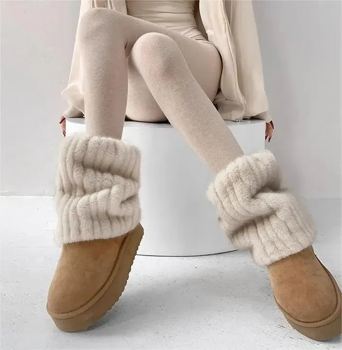 Sohiwoo Women Thickened Imitation Mink Fur Plush Leg Warmers Boots Cover Warm Leggings Boots Mid Length Socks Harajuku Party Accessories