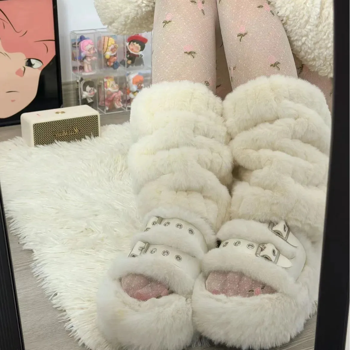 Sohiwoo Women Thickened Imitation Mink Fur Plush Leg Warmers Boots Cover Warm Leggings Boots Mid Length Socks Harajuku Party Accessories