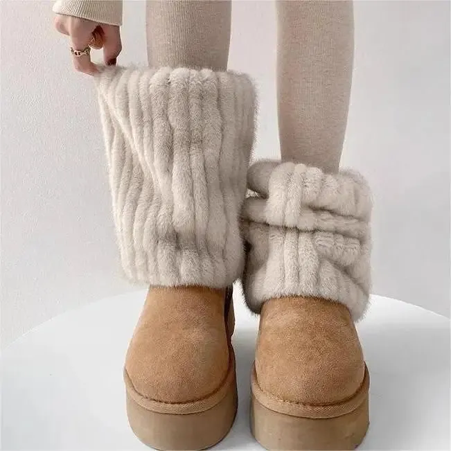 Sohiwoo Women Thickened Imitation Mink Fur Plush Leg Warmers Boots Cover Warm Leggings Boots Mid Length Socks Harajuku Party Accessories