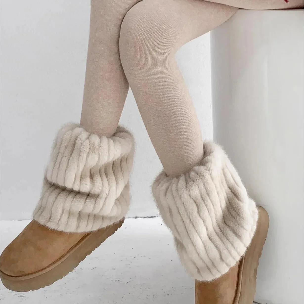 Sohiwoo Women Thickened Imitation Mink Fur Plush Leg Warmers Boots Cover Warm Leggings Boots Mid Length Socks Harajuku Party Accessories